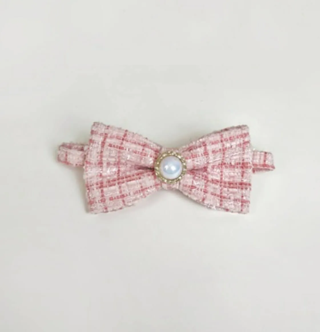 Pet Braided Plaid Collar Adjustable Breakaway with Vintage Pearl Bow Tie for Cats under 10kg