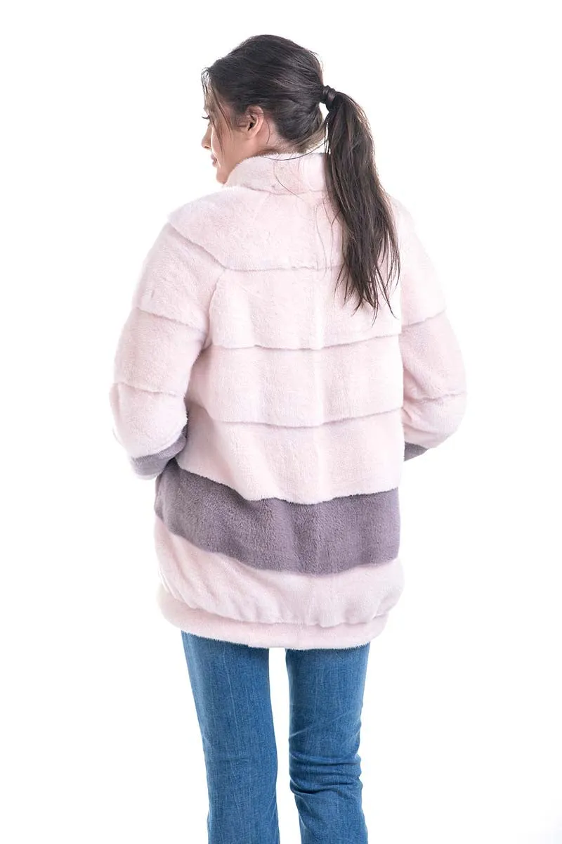 Pink Genuine Mink Fur Coat