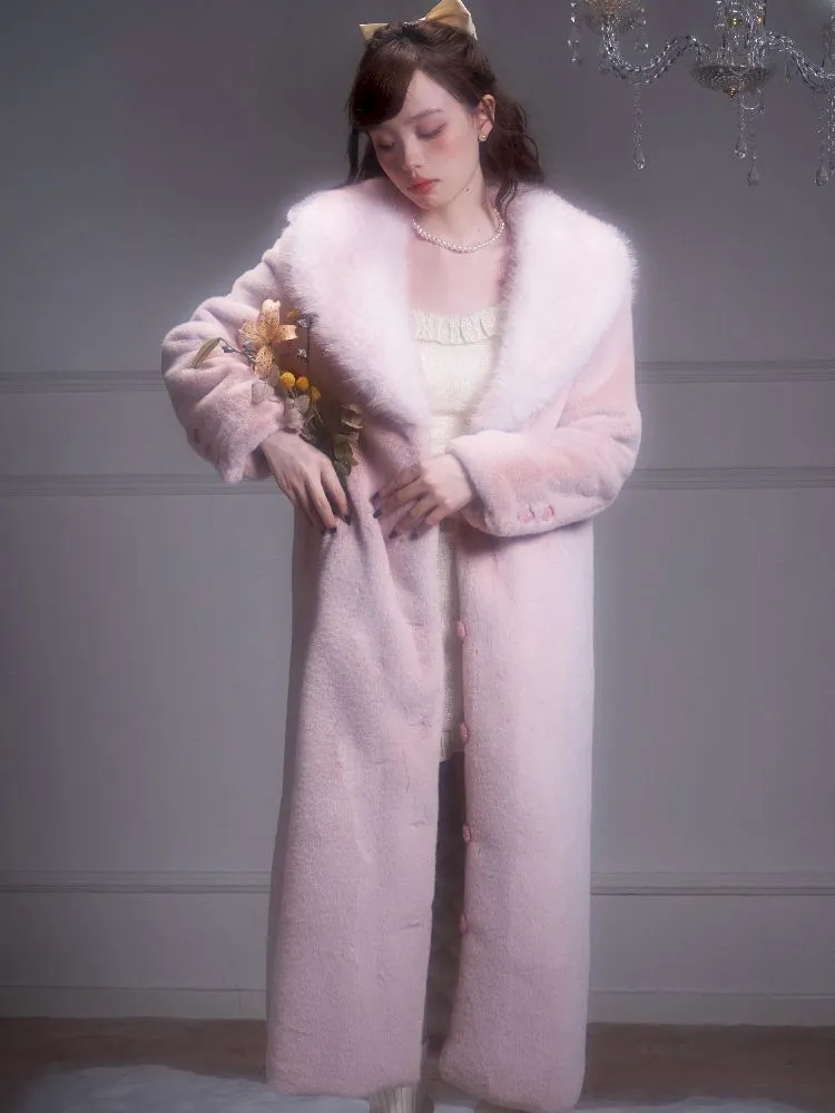 Pink Gradient Fur Collar Fur Coat【s0000005341】