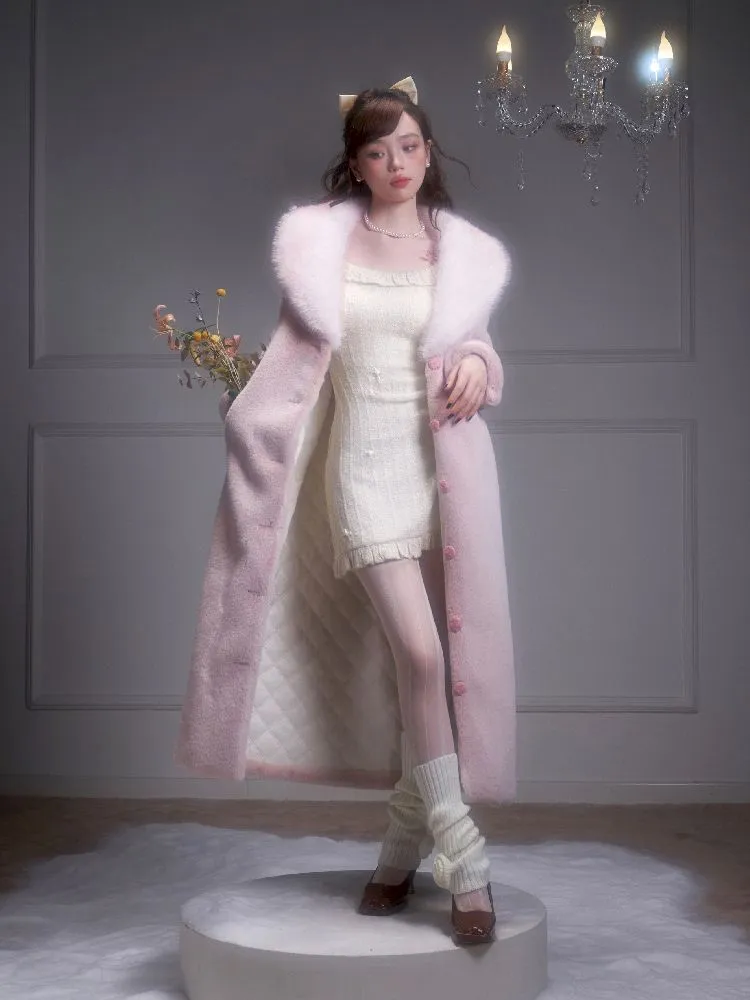 Pink Gradient Fur Collar Fur Coat【s0000005341】