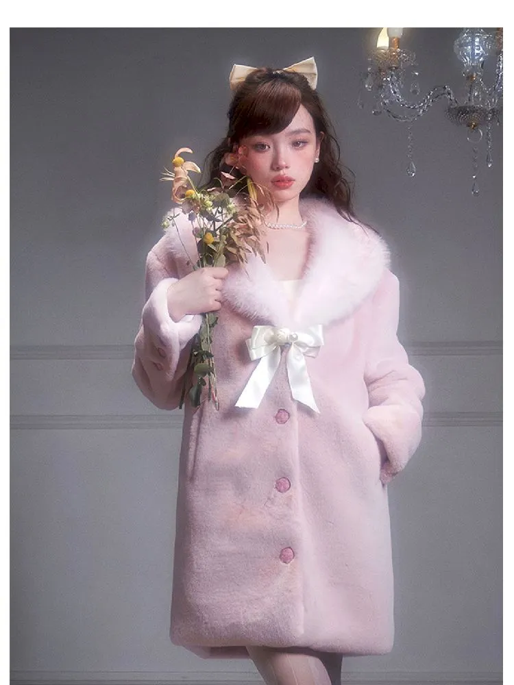 Pink Gradient Fur Collar Fur Coat【s0000005341】