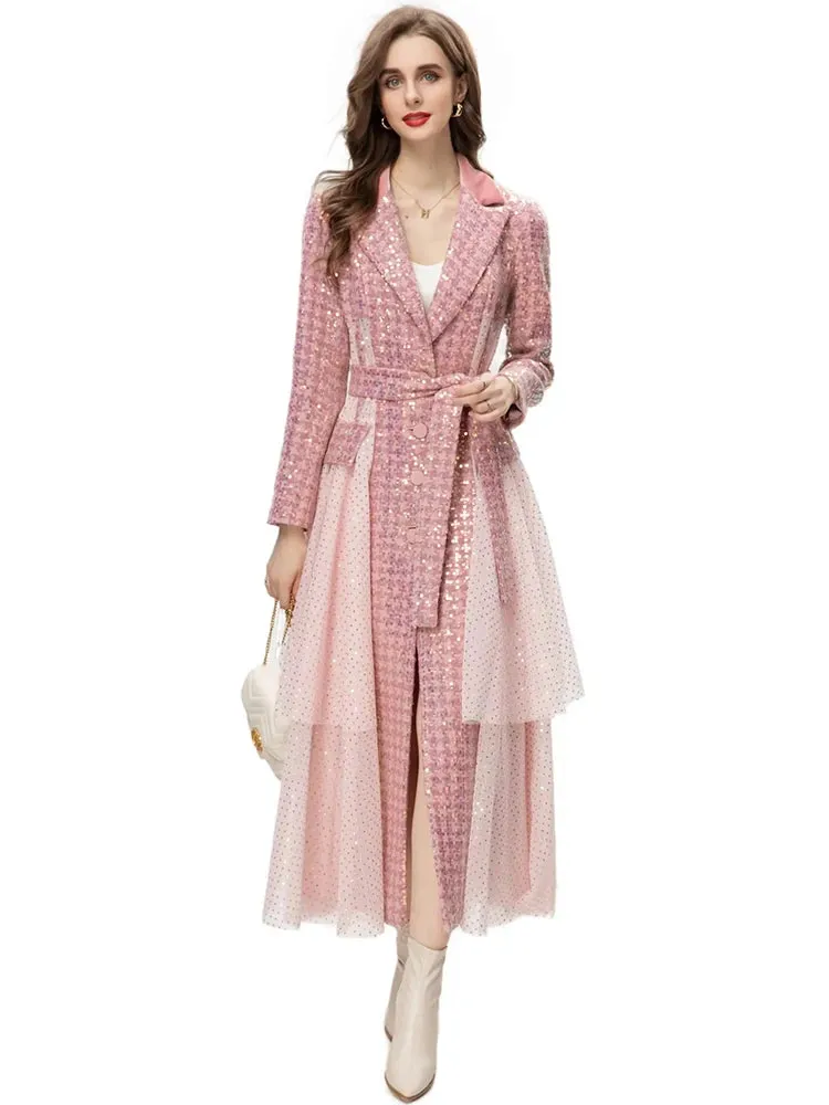 Pink Sequins Long Coat