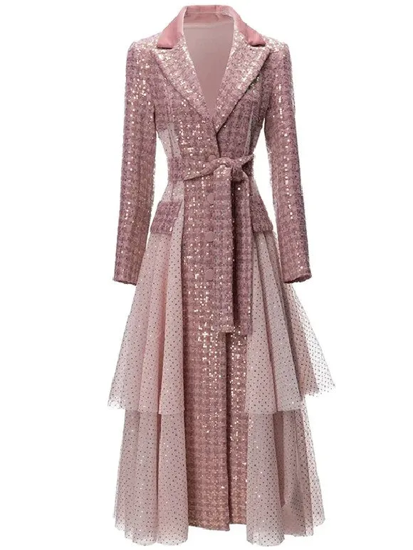 Pink Sequins Long Coat