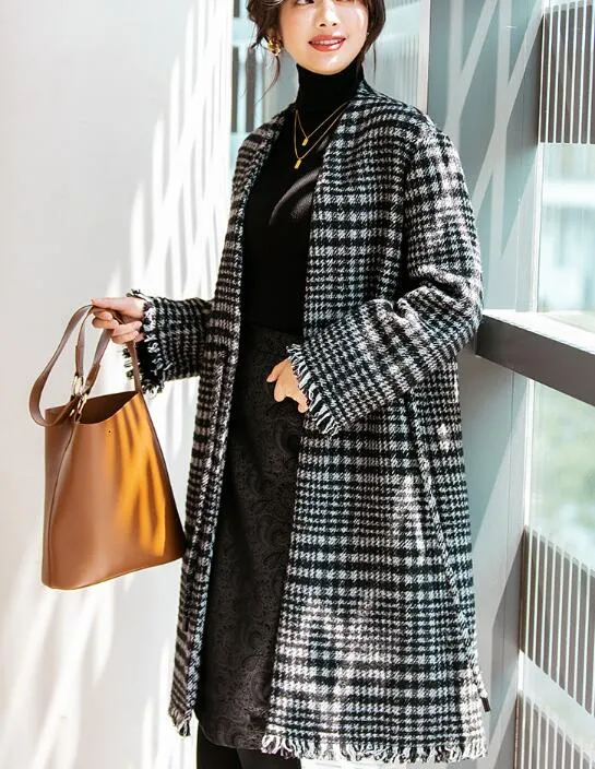 Plaid Loose Women Coat Winter Wool Coat Plus Size Coat