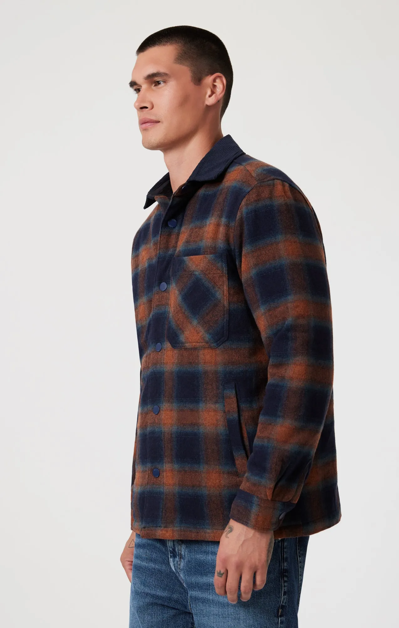 PLAID SHACKET IN BRICK RED CHECK