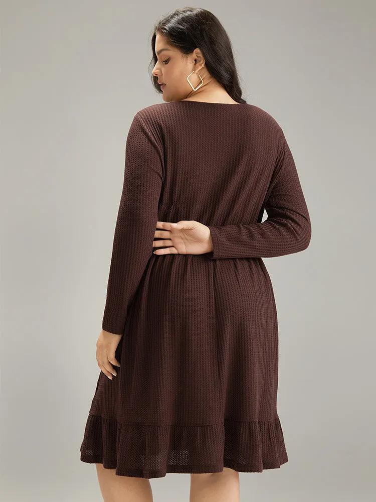 Plain Button Up Elastic Waist Dress