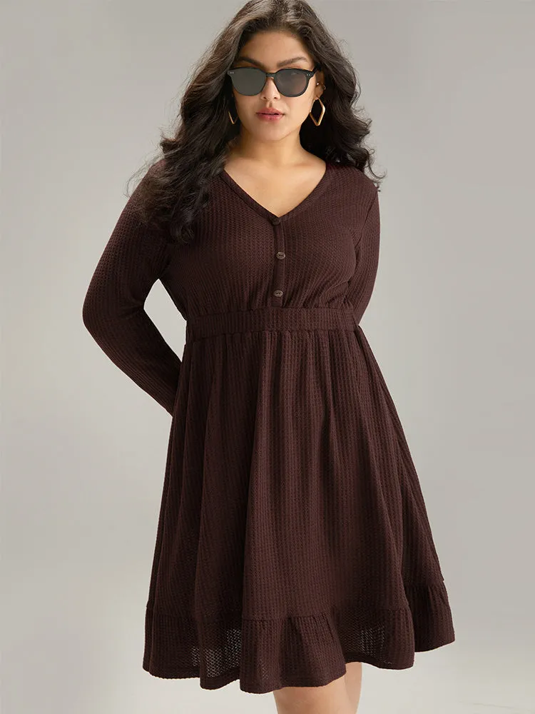 Plain Button Up Elastic Waist Dress