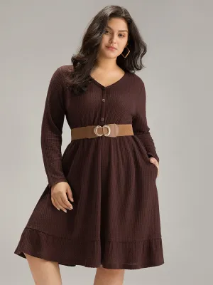 Plain Button Up Elastic Waist Dress