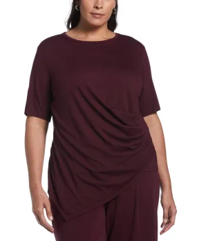 Plus Size Drape Front Knit Elbow Sleeve Top