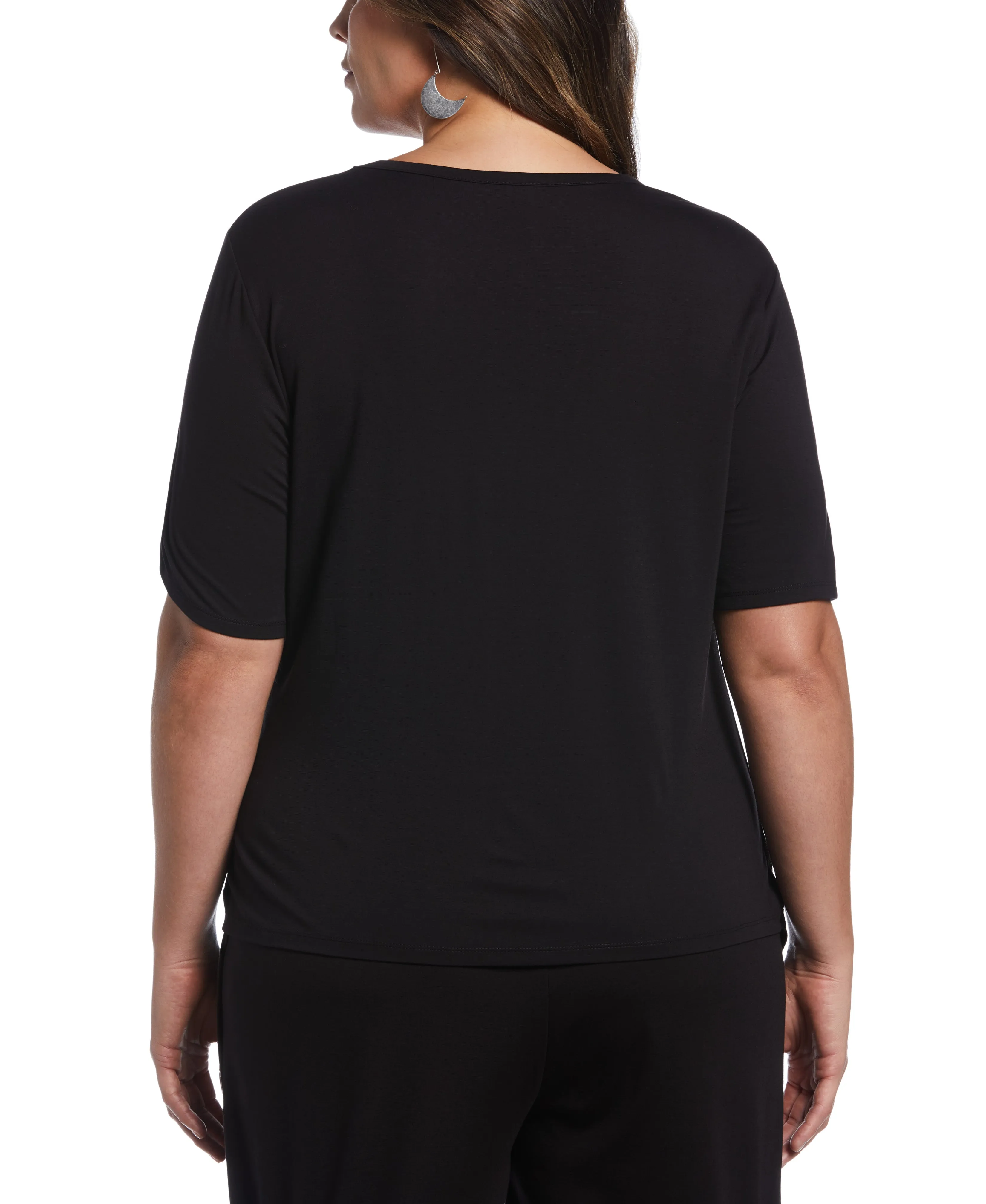 Plus Size Drape Front Knit Elbow Sleeve Top