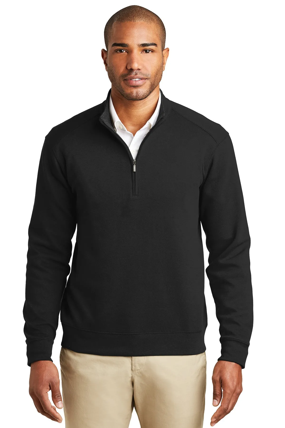 Port Authority Interlock Customized 1/4-Zip, Deep Black/ Charcoal Heather