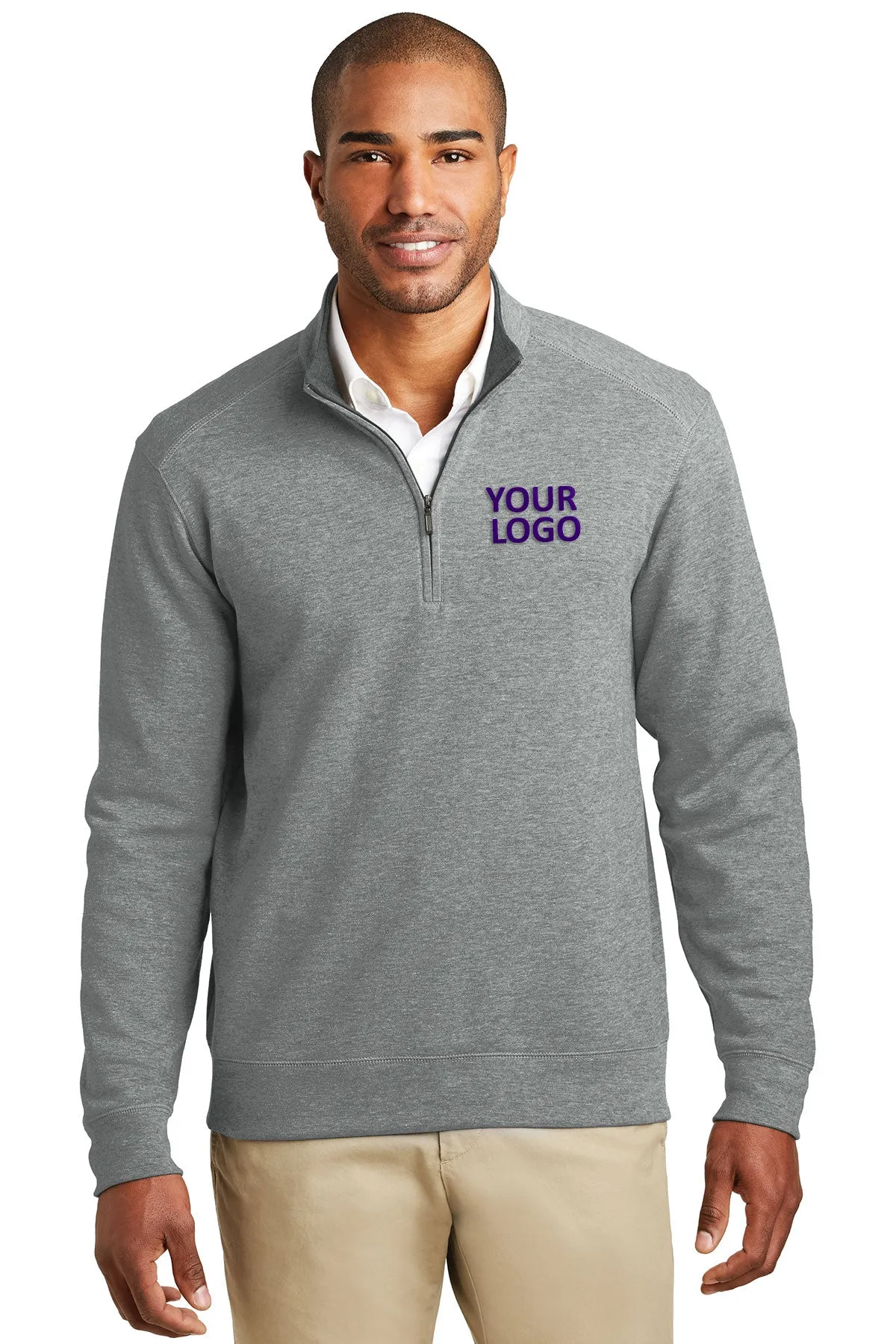 Port Authority Interlock Customized 1/4-Zip, Medium Heather Grey/ Charcoal Heather