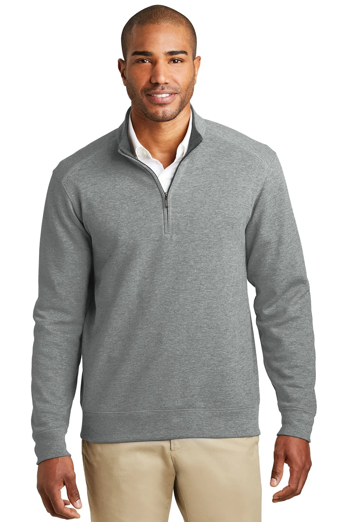 Port Authority Interlock Customized 1/4-Zip, Medium Heather Grey/ Charcoal Heather