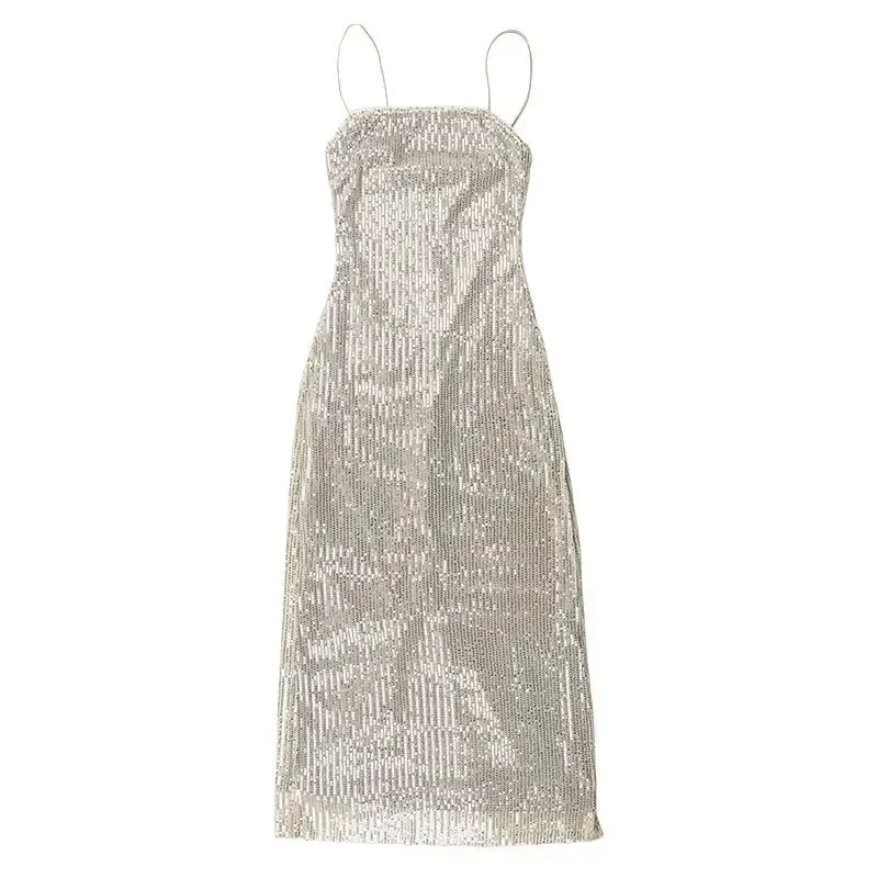 Pre Order:  Apricot Sequined Knitted Backless Dress