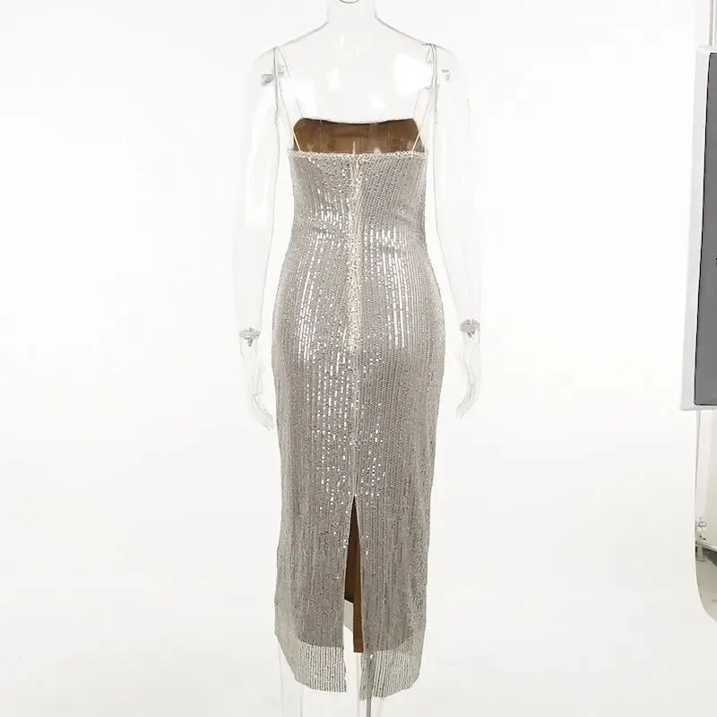 Pre Order:  Apricot Sequined Knitted Backless Dress