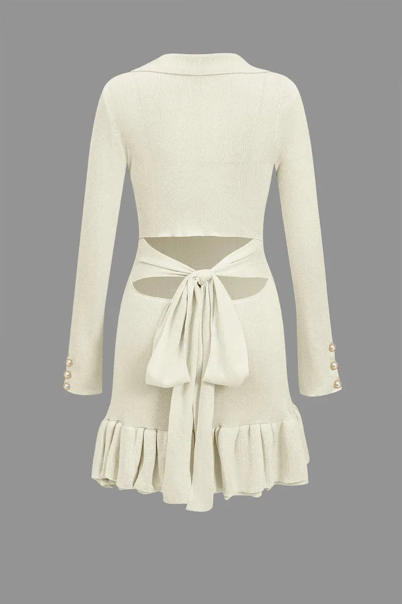 Pre Order:  Bow Tie Ruffle Edge Pearl Buckle Knitted Dress