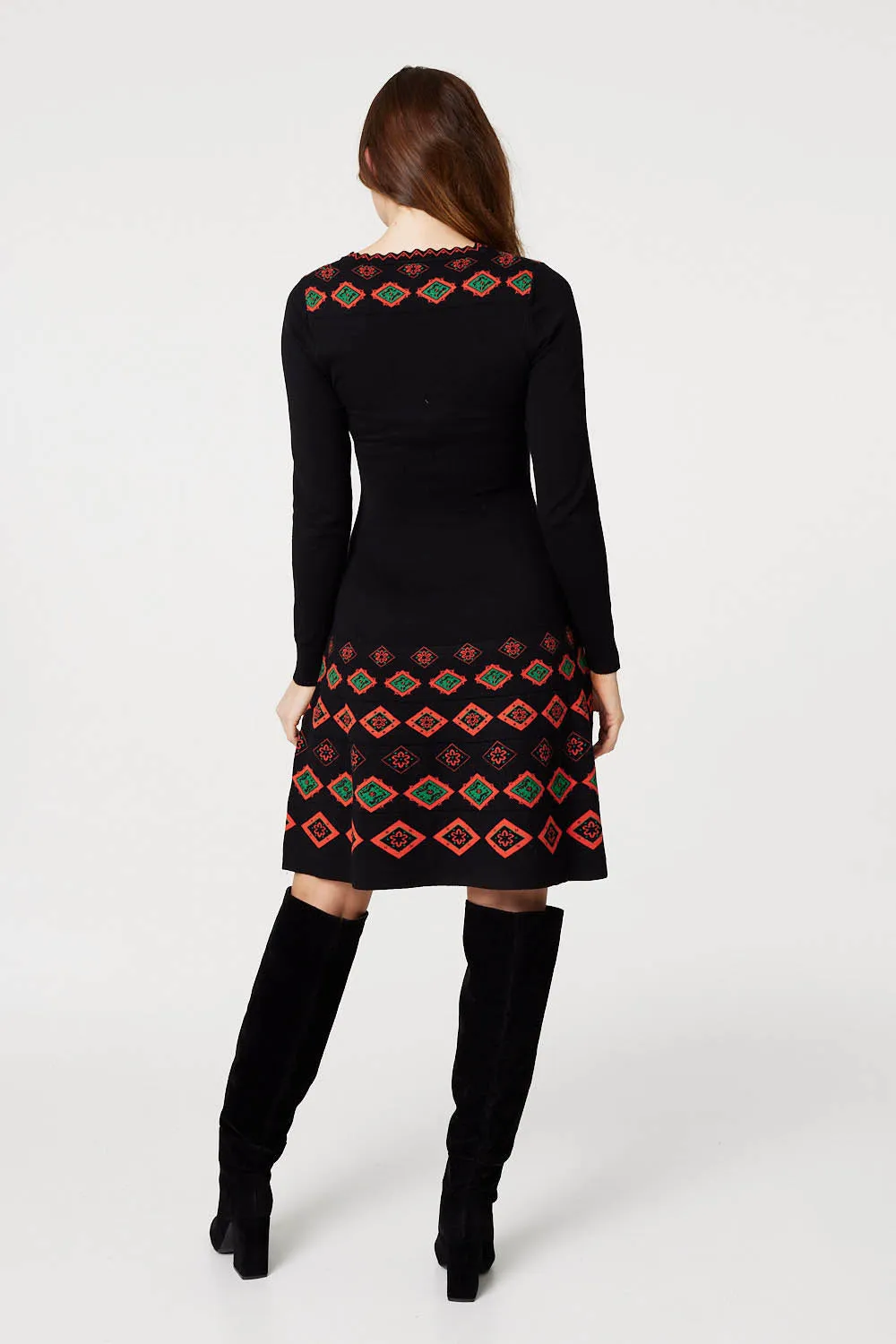 Printed Fit & Flare Knit Dress