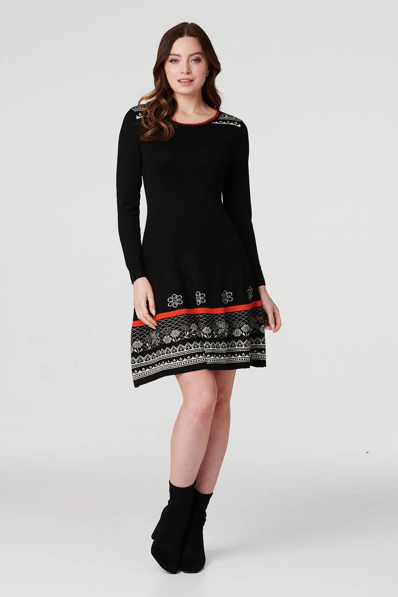 Printed Long  Sleeve Knit Dress