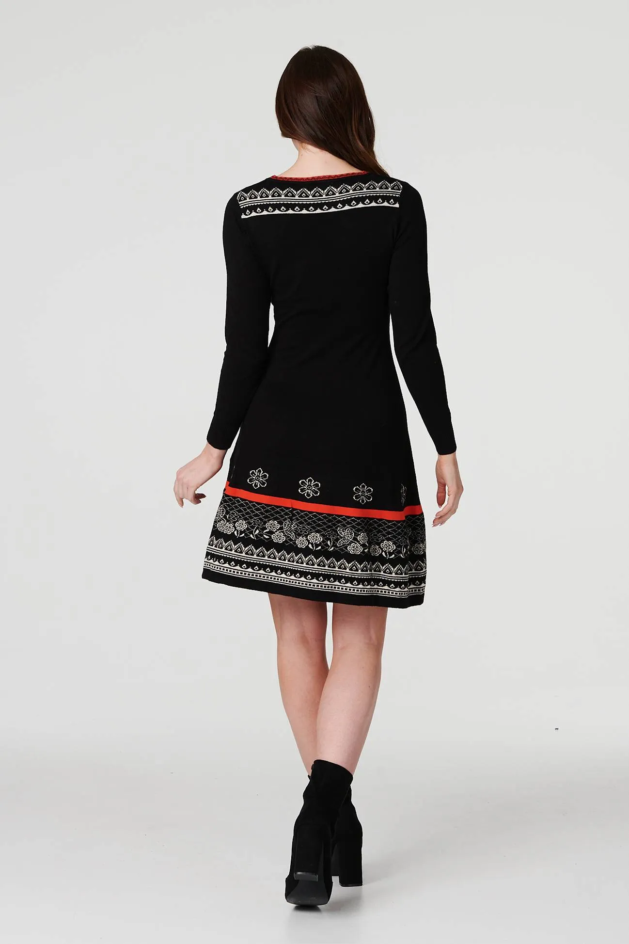 Printed Long  Sleeve Knit Dress