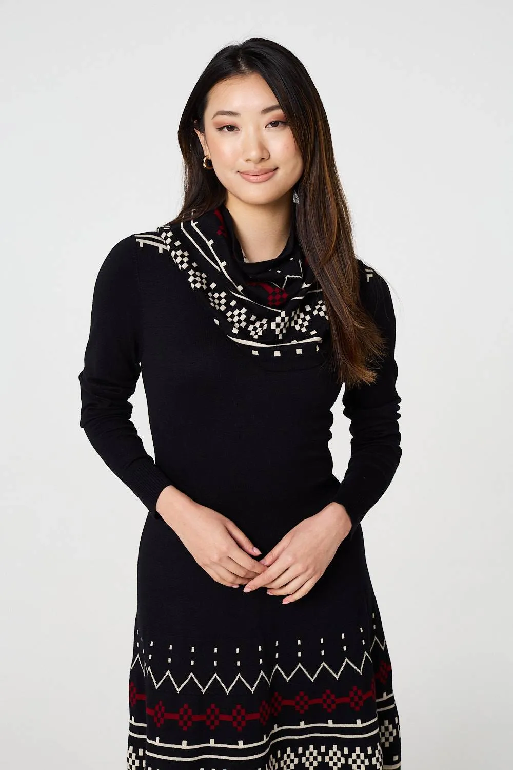 Printed Removable Roll Neck Jumper Dress