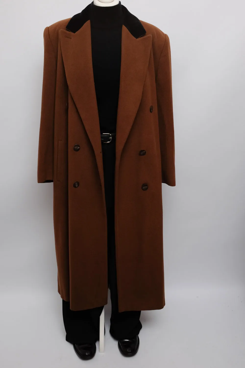 PURE CASHMERE BROWN BLACK MAXI COAT