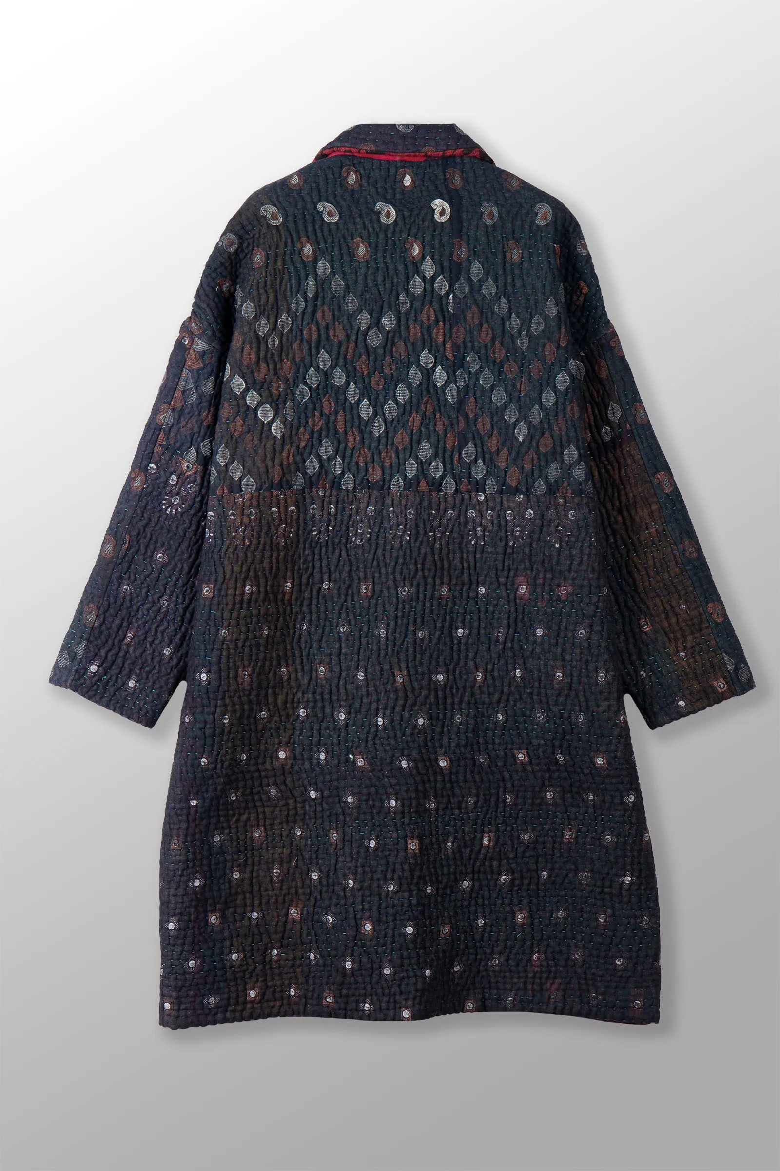 QUILTED OVER DYE COTTON KANTHA OVERSIZED MEDIUM COAT - oq5331-cred004a -