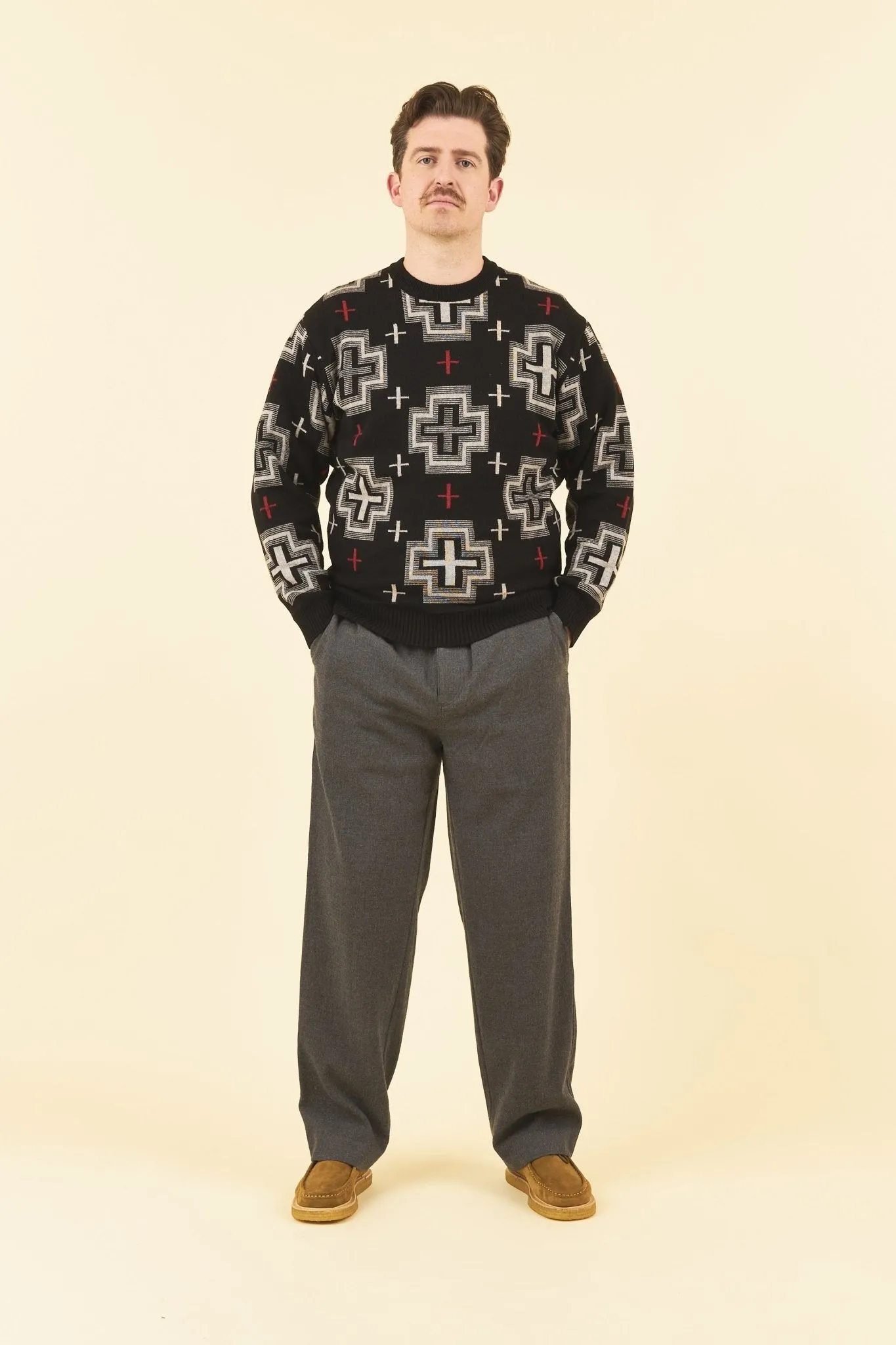 Rats Native Cross Crew Neck Knit - Black