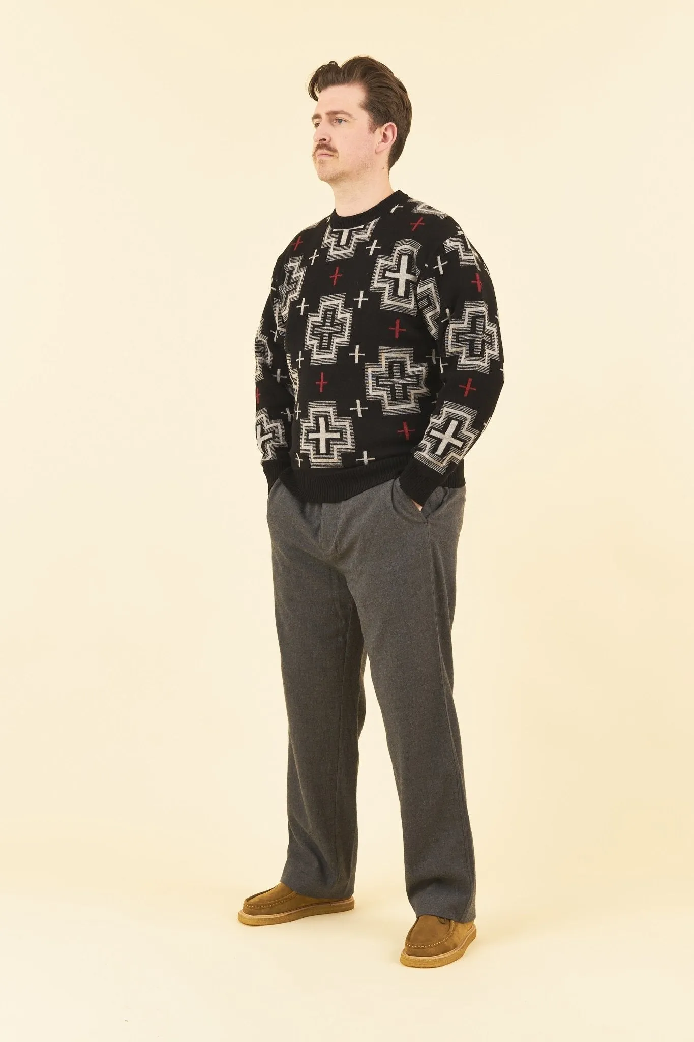 Rats Native Cross Crew Neck Knit - Black