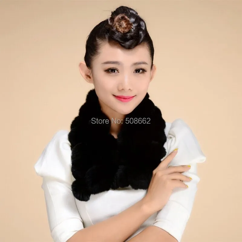 Real REX Rabbit Fur Ball Scarf Cute Wrap Cape Shawl Neck Warmer Children Women Winter Scarf FS14515