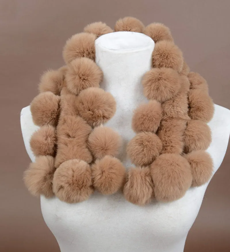 Real REX Rabbit Fur Ball Scarf Cute Wrap Cape Shawl Neck Warmer Children Women Winter Scarf FS14515