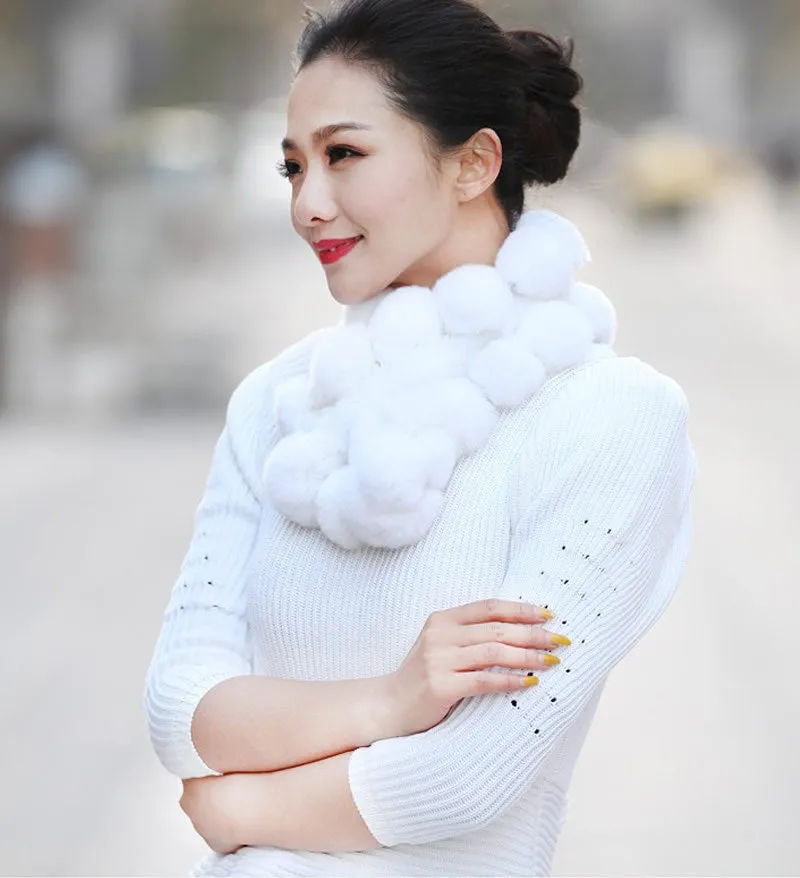 Real REX Rabbit Fur Ball Scarf Cute Wrap Cape Shawl Neck Warmer Children Women Winter Scarf FS14515