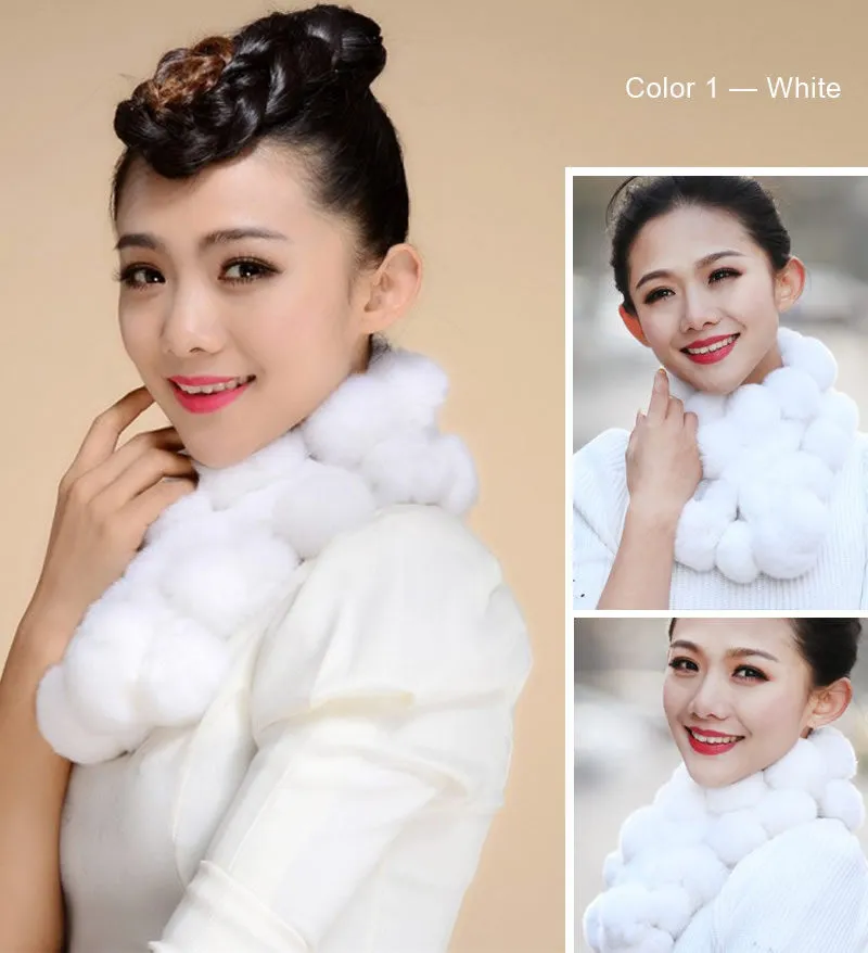 Real REX Rabbit Fur Ball Scarf Cute Wrap Cape Shawl Neck Warmer Children Women Winter Scarf FS14515