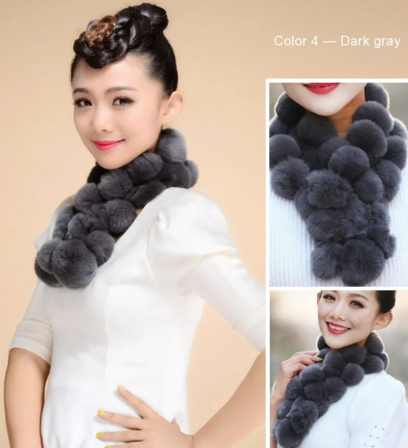 Real REX Rabbit Fur Ball Scarf Cute Wrap Cape Shawl Neck Warmer Children Women Winter Scarf FS14515