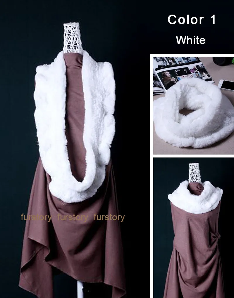 Real REX Rabbit Fur Scarf Rabbit Ball Fur Wrap Cape Shawl Neck Warmer FS15501