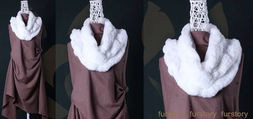 Real REX Rabbit Fur Scarf Rabbit Ball Fur Wrap Cape Shawl Neck Warmer FS15501