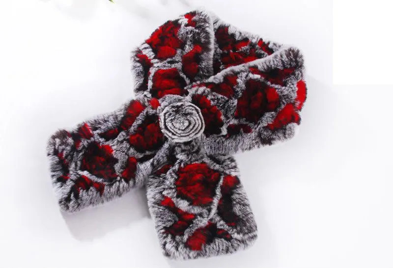 Real REX Rabbit Fur Scarf Wrap Cape Shawl Neck Warmer Women Scarf Flower Decoration FS14509