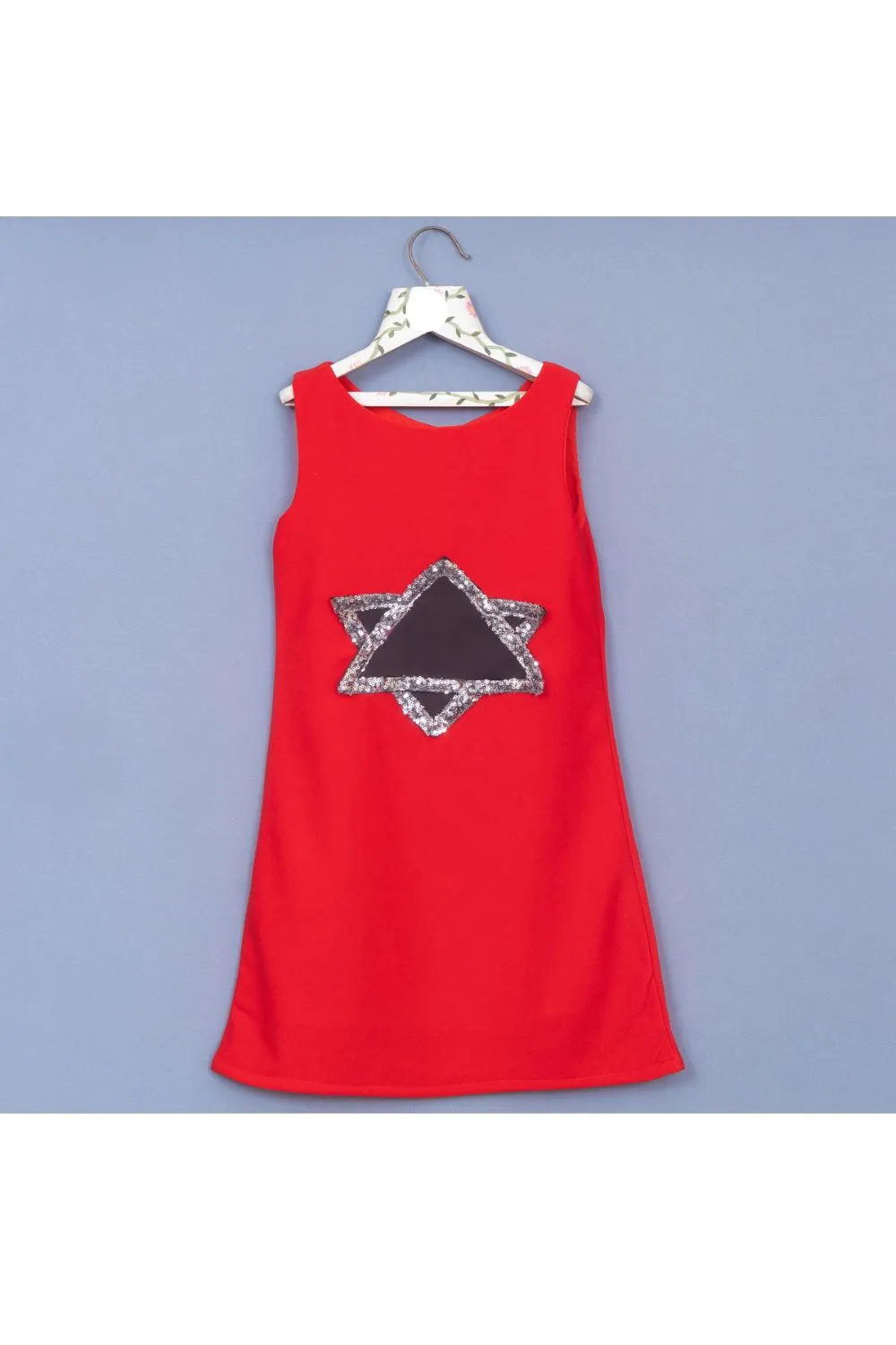 Red Christmas Star Detailing Neoprene Sleeveless Dress