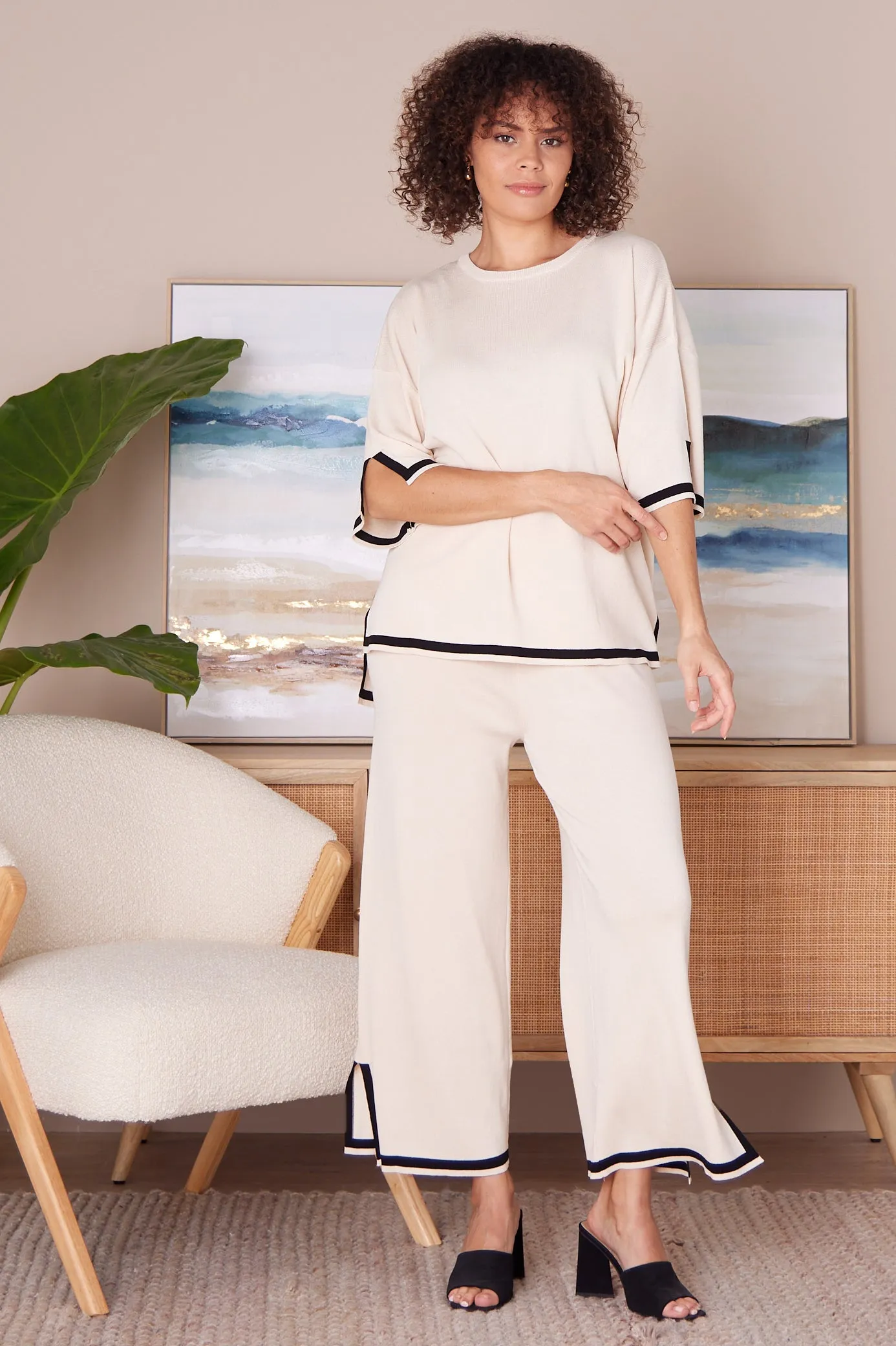 Regina Knit Top and Pant Set - Cream