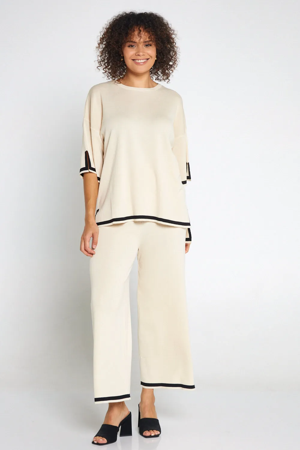 Regina Knit Top and Pant Set - Cream