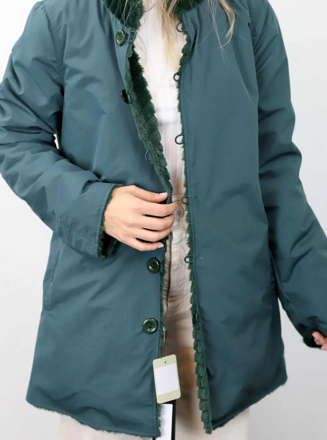 Reversible Faux Coat with Waist Best Detail - Green