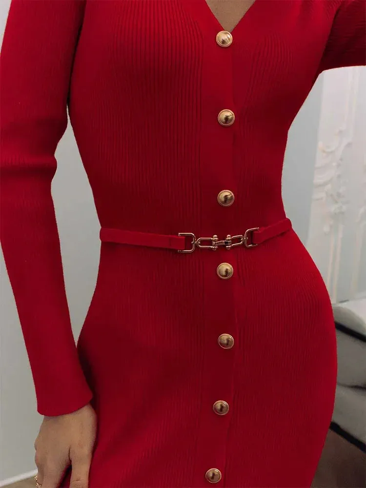 Rita - Fine knitted dress with buttons