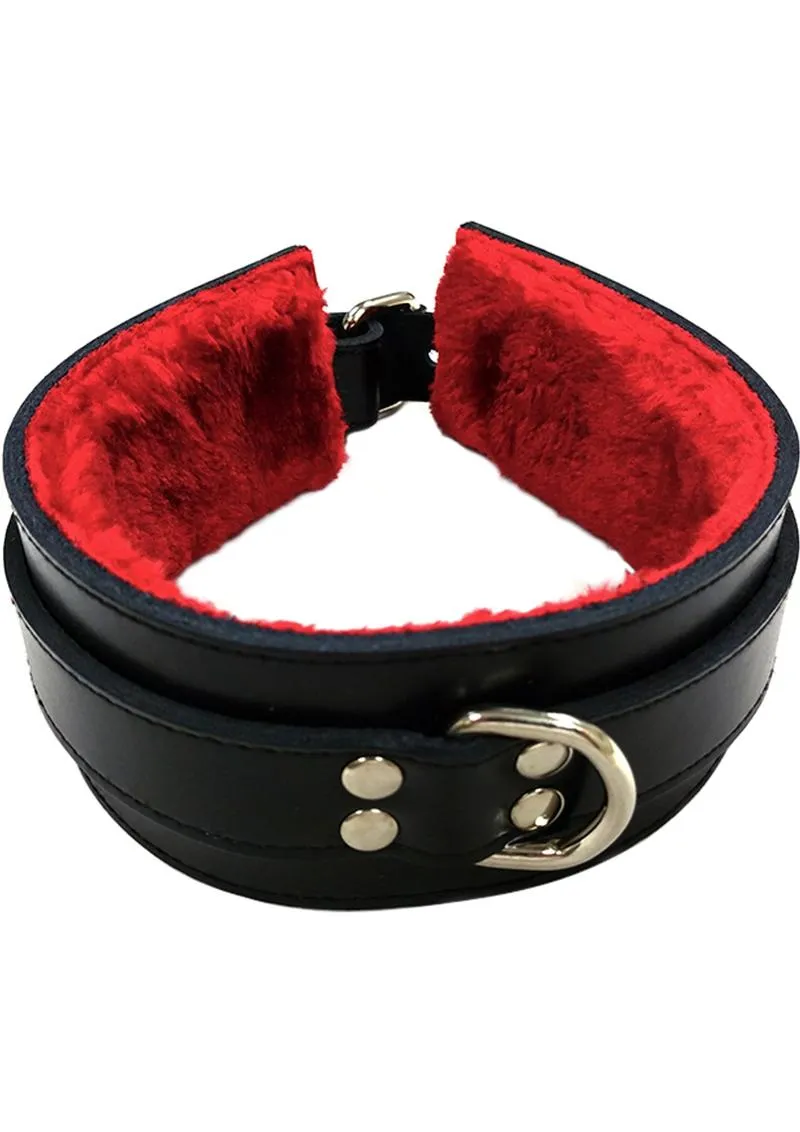 Rouge Leather Collar with Faux Fur Lining