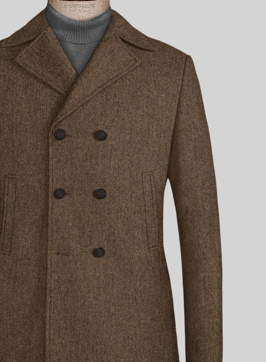 Rust Herringbone Tweed Pea Coat