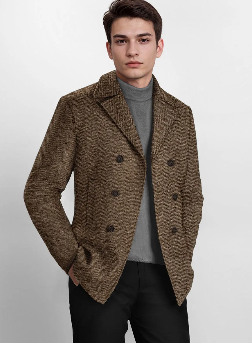 Rust Herringbone Tweed Pea Coat