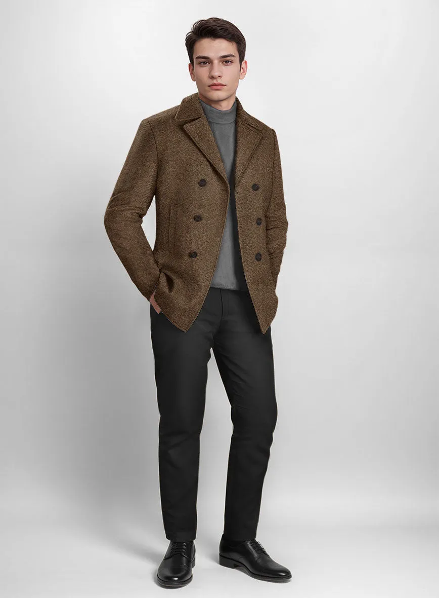 Rust Herringbone Tweed Pea Coat