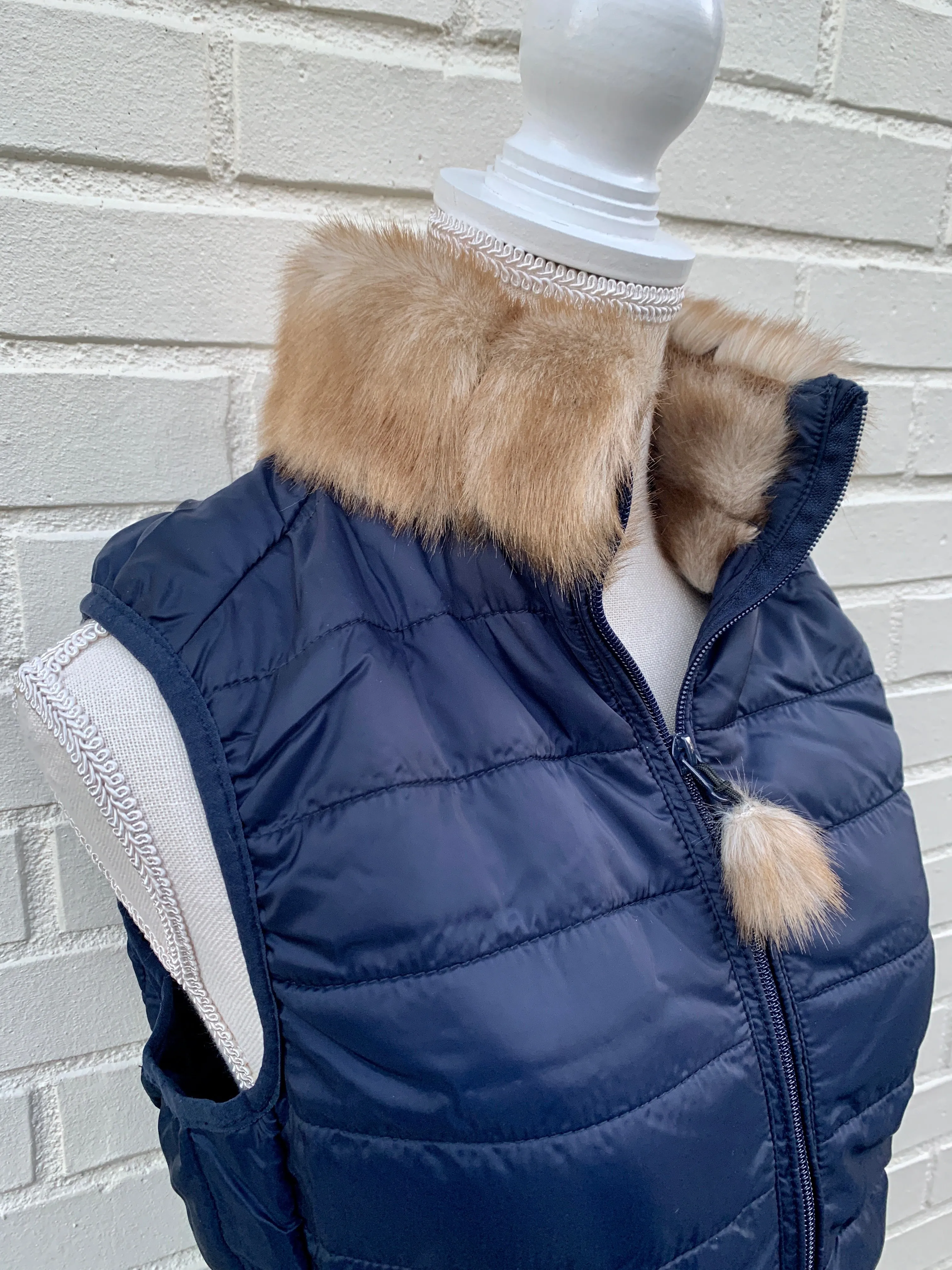 SALE - XL ONLY - Blondie Navy Puffer Vest w Faux Blonde Fur (PFF Navy) *FINAL SALE*