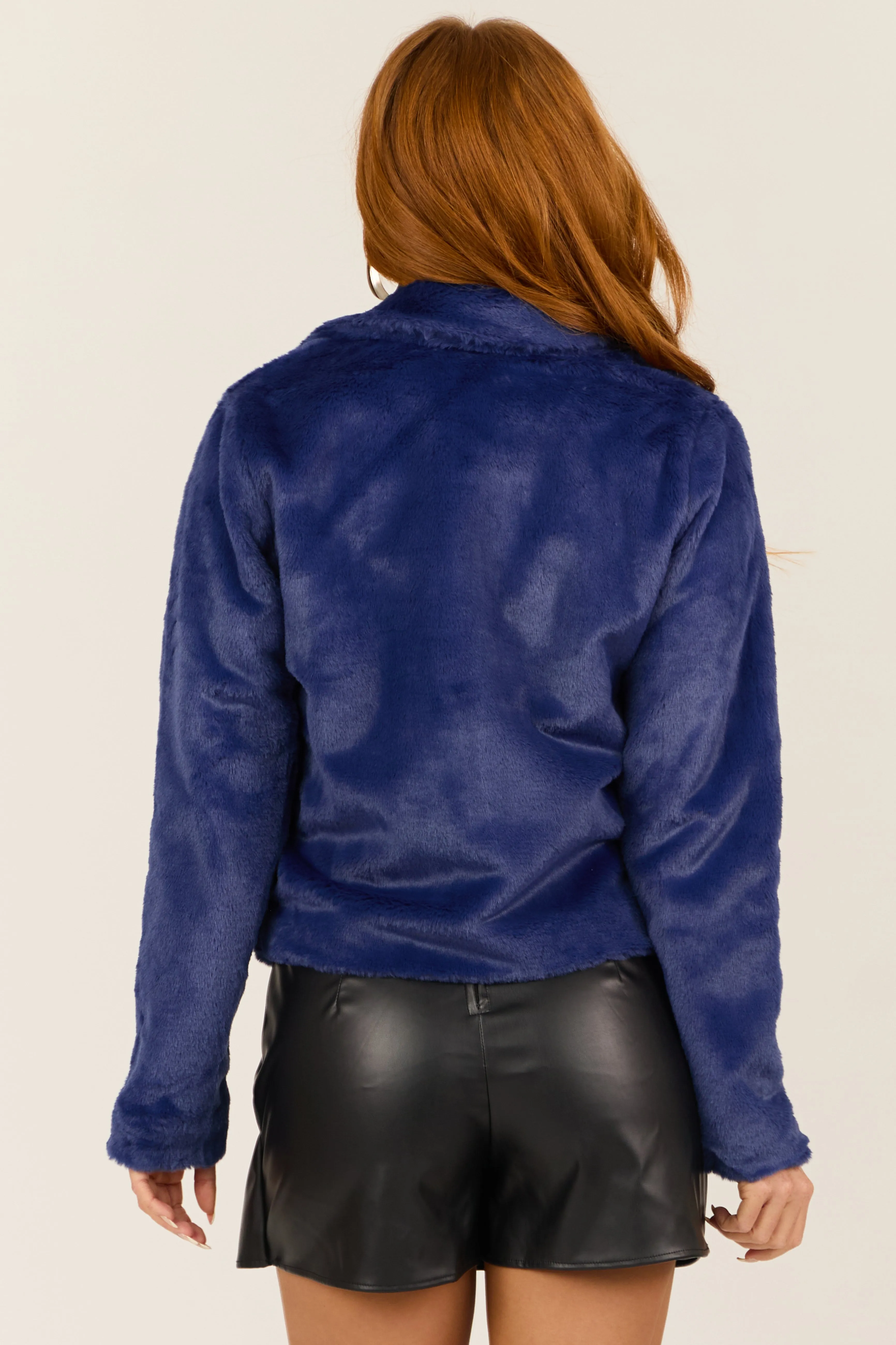 Sapphire Faux Fur Lapel Collar Open Front Jacket