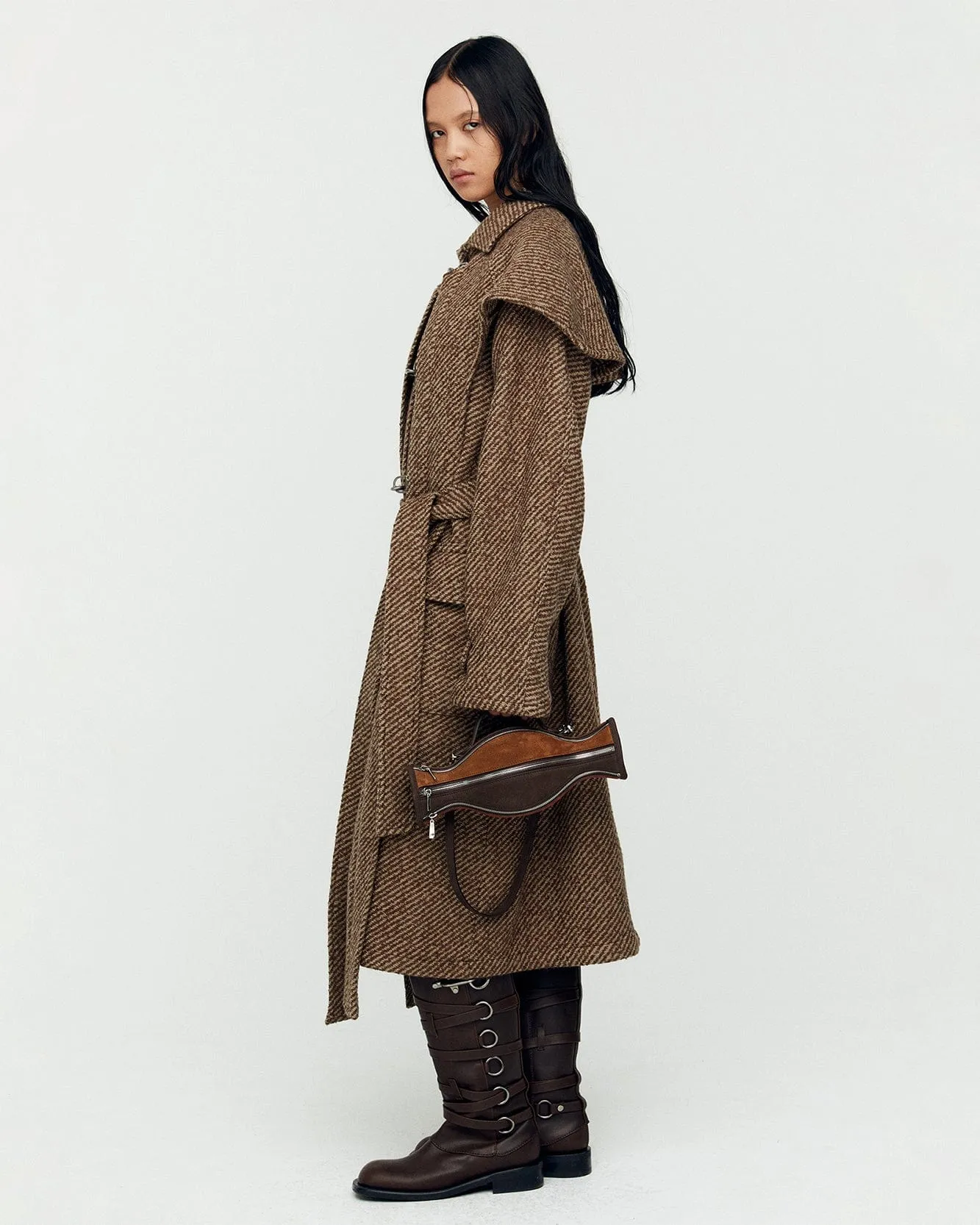 SCARF DOUBLE-LAYERED COAT awa661w(BROWN)