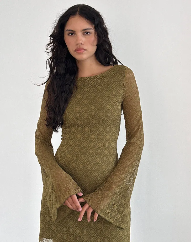 Sevila Long Sleeve Mini Dress in Textured Moss Green