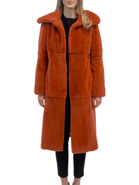 SHEARED MINK COAT ORANGE WITH COLLAR